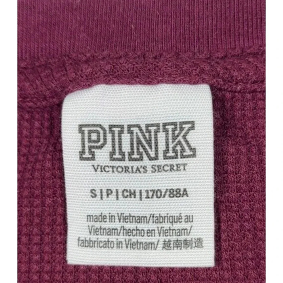 PINK Victoria's Secret Thermal Waffle Weave Top Women's Size Small Wine Cropped - Picture 3 of 3
